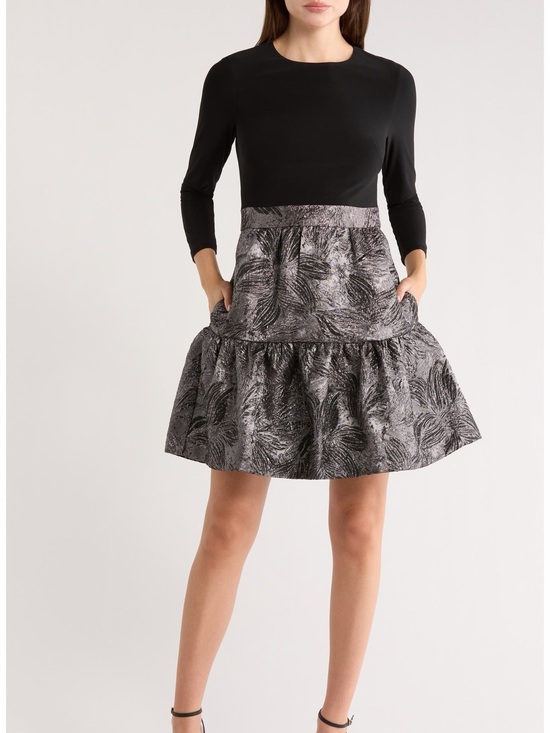 Eliza J Dresses & Skirts - Long Sleeve Mixed Media Fit & Flare Dress